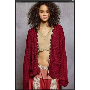 POL. Cozy Red Cable Knit Sweater